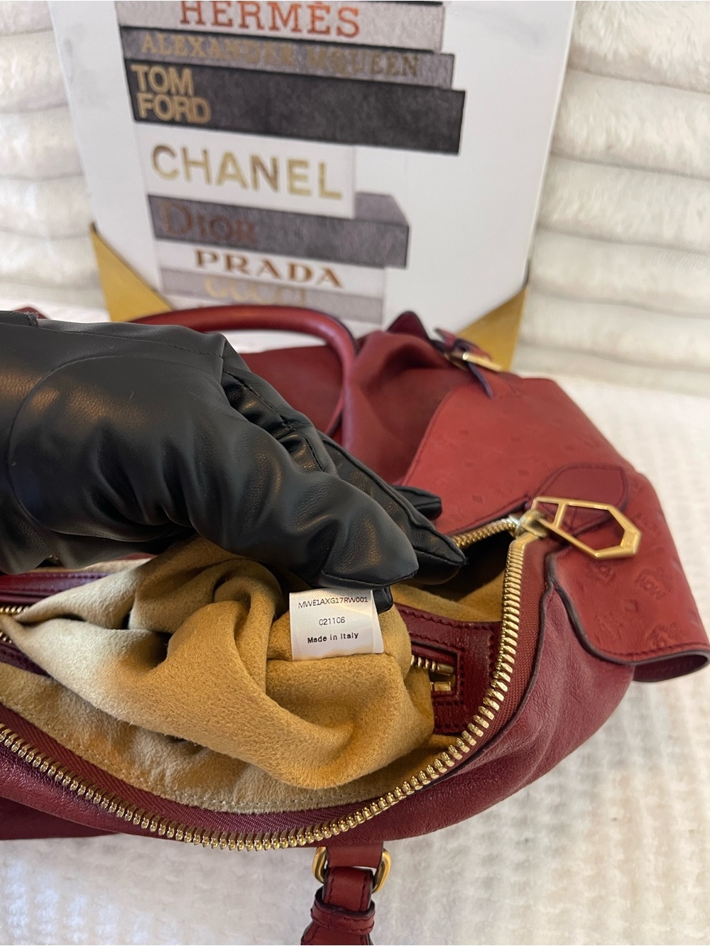 Large MCM Burgundy Leather Satchel with Gold Hardware - Picture 12 of 12